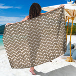 Beige And White Knitted Pattern Print Beach Sarong Wrap