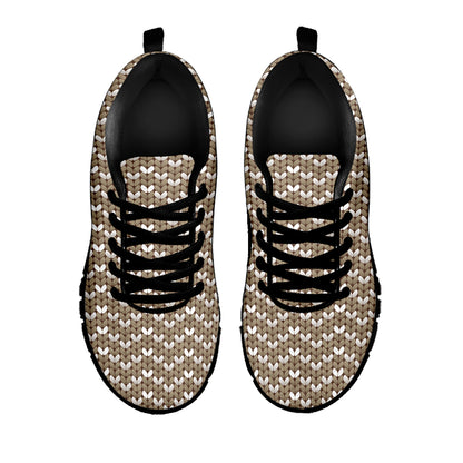 Beige And White Knitted Pattern Print Black Sneakers