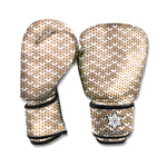 Beige And White Knitted Pattern Print Boxing Gloves