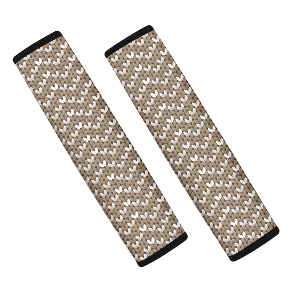 Beige And White Knitted Pattern Print Car Seat Belt Covers