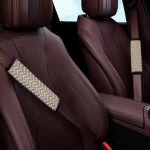 Beige And White Knitted Pattern Print Car Seat Belt Covers