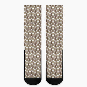 Beige And White Knitted Pattern Print Crew Socks