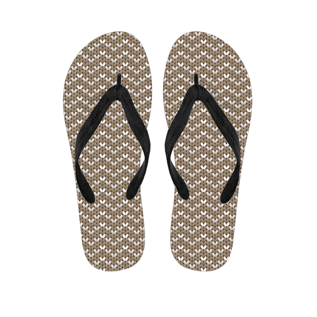 Beige And White Knitted Pattern Print Flip Flops