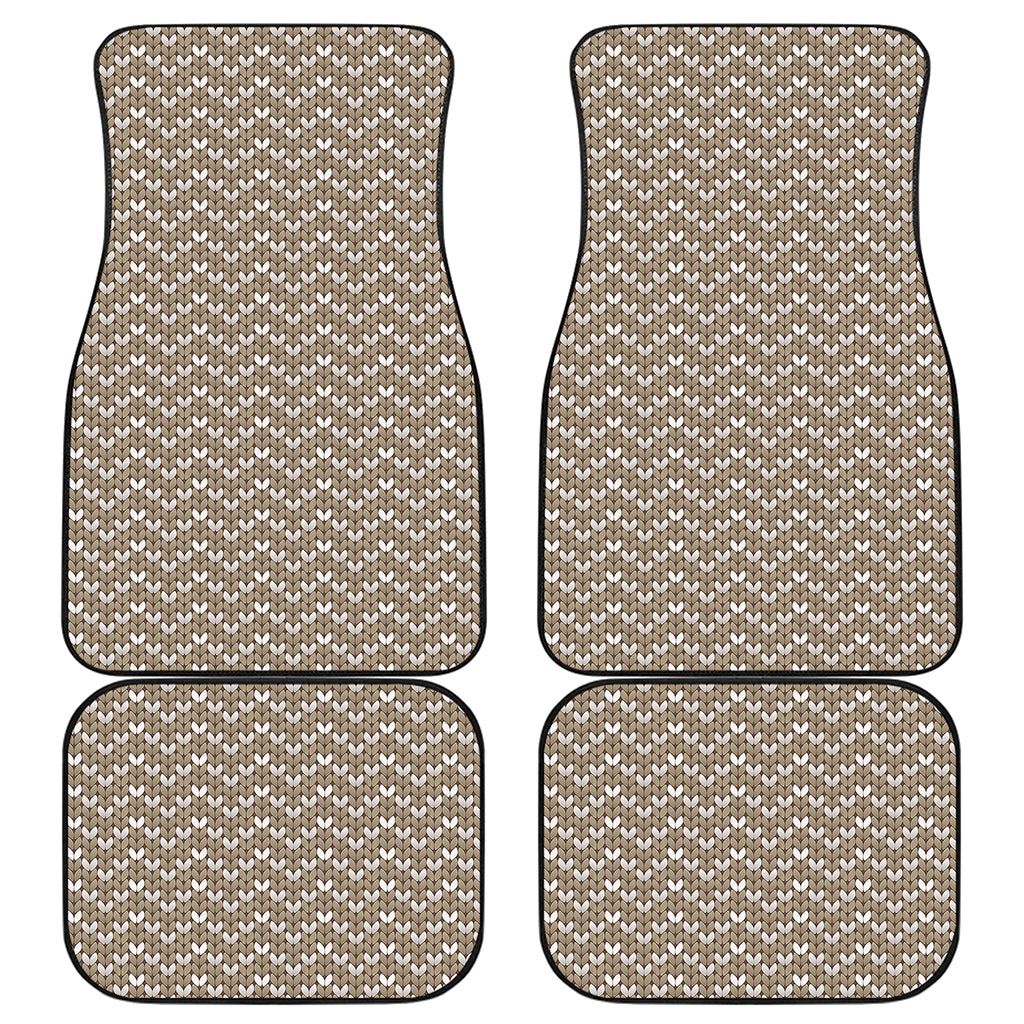 Beige And White Knitted Pattern Print Front and Back Car Floor Mats