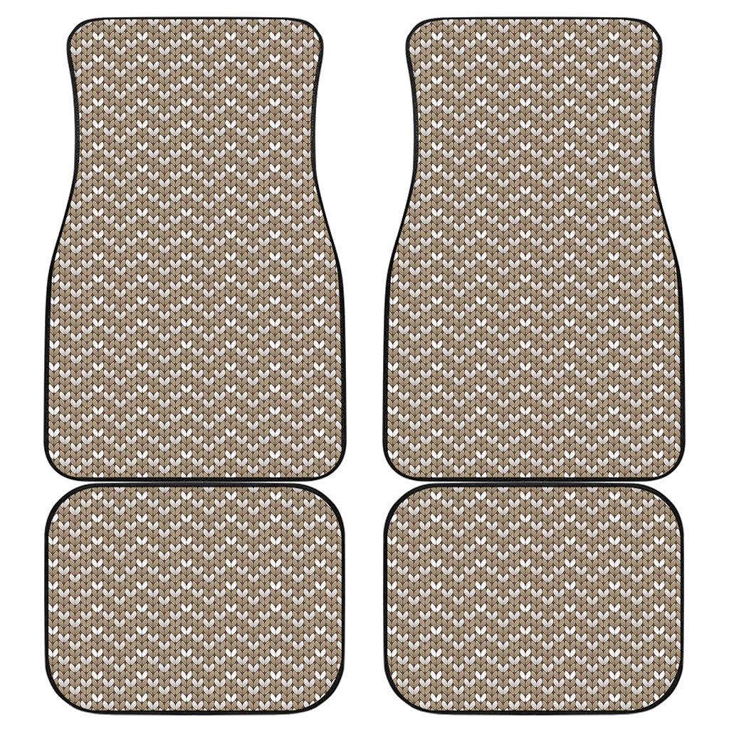 Beige And White Knitted Pattern Print Front and Back Car Floor Mats