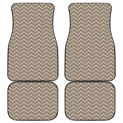 Beige And White Knitted Pattern Print Front and Back Car Floor Mats