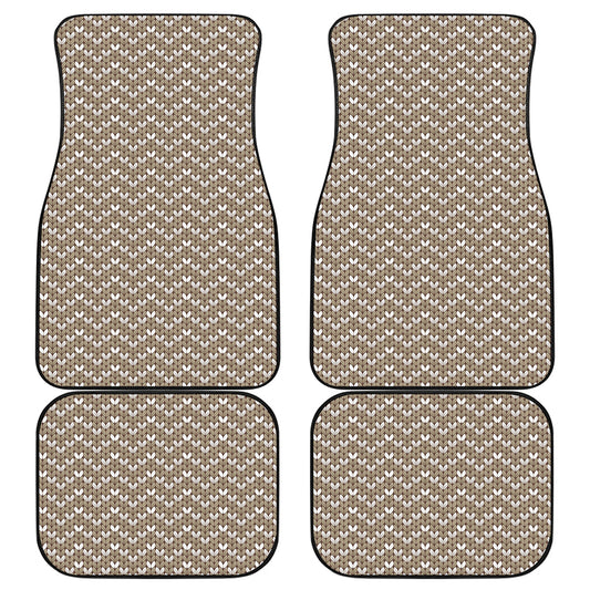 Beige And White Knitted Pattern Print Front and Back Car Floor Mats