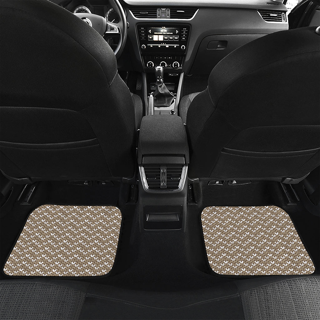 Beige And White Knitted Pattern Print Front and Back Car Floor Mats