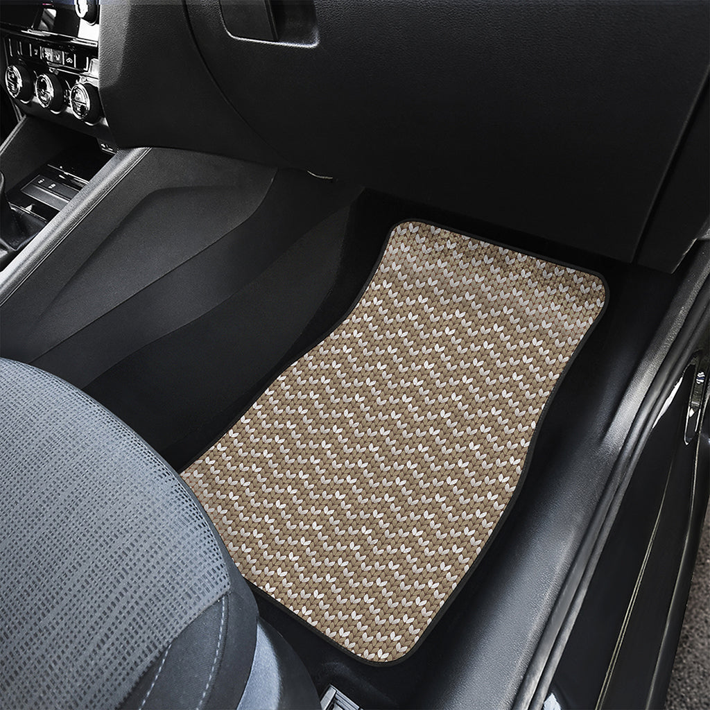 Beige And White Knitted Pattern Print Front and Back Car Floor Mats