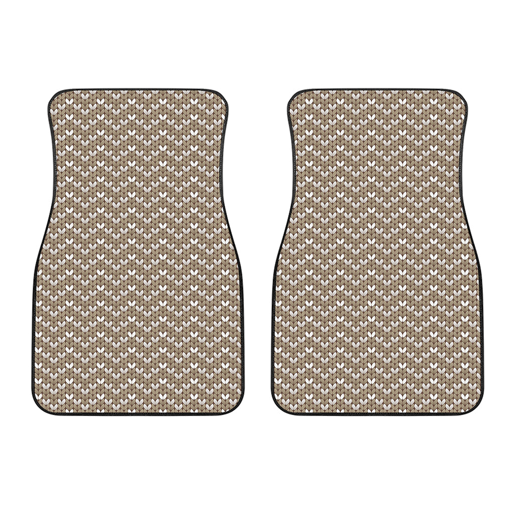 Beige And White Knitted Pattern Print Front Car Floor Mats