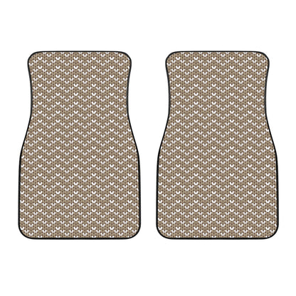 Beige And White Knitted Pattern Print Front Car Floor Mats