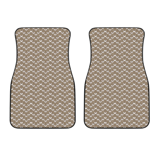 Beige And White Knitted Pattern Print Front Car Floor Mats
