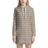 Beige And White Knitted Pattern Print Hoodie Dress