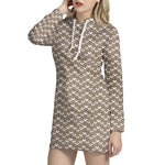 Beige And White Knitted Pattern Print Hoodie Dress