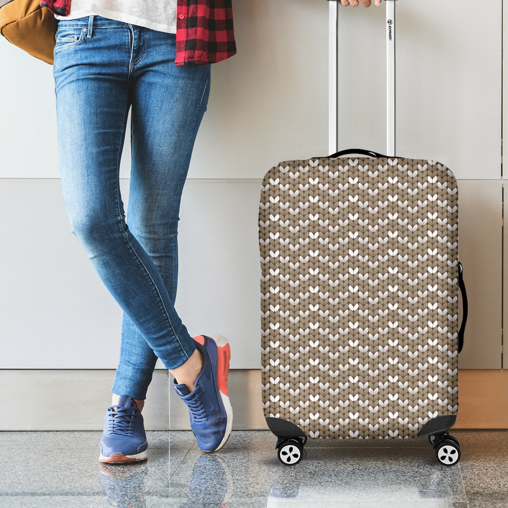 Beige And White Knitted Pattern Print Luggage Cover