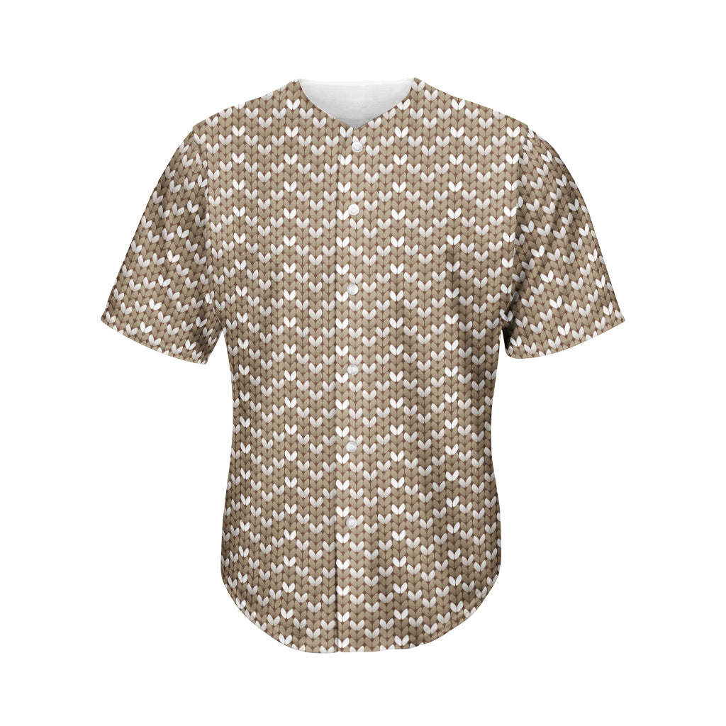 Beige And White Knitted Pattern Print Men's Baseball Jersey