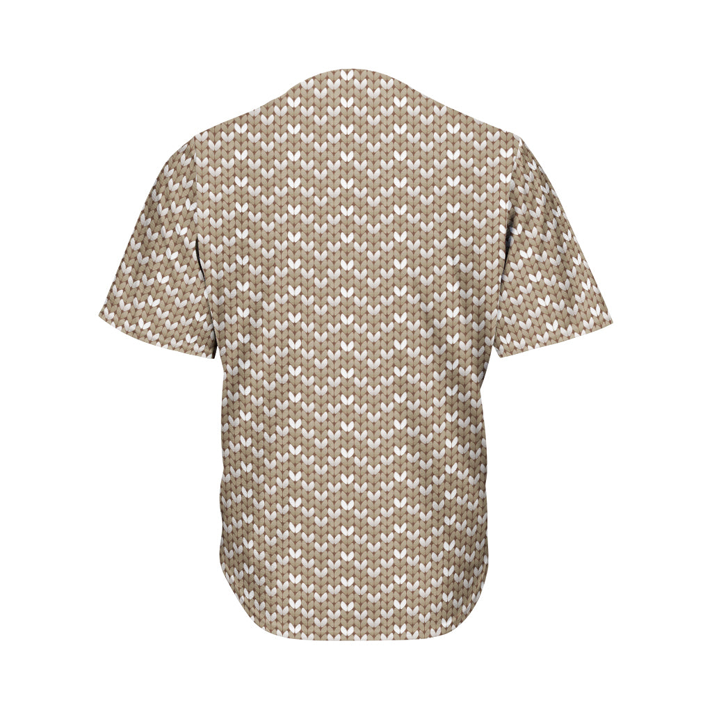 Beige And White Knitted Pattern Print Men's Baseball Jersey
