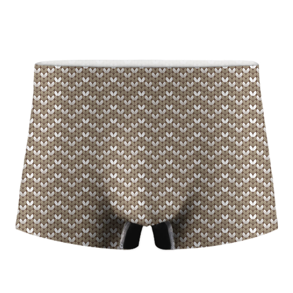 Beige And White Knitted Pattern Print Men's Boxer Briefs