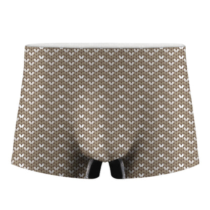 Beige And White Knitted Pattern Print Men's Boxer Briefs