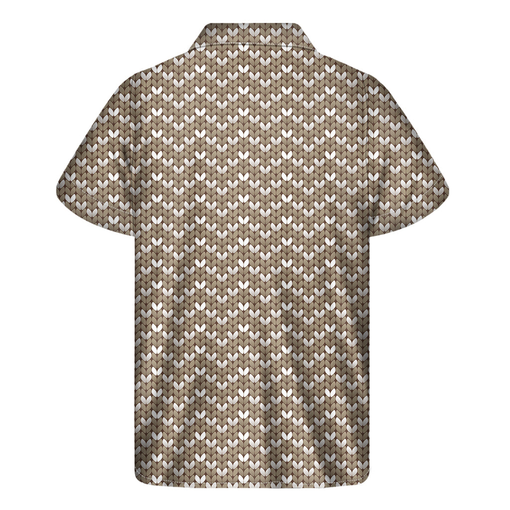 Beige And White Knitted Pattern Print Men's Short Sleeve Shirt