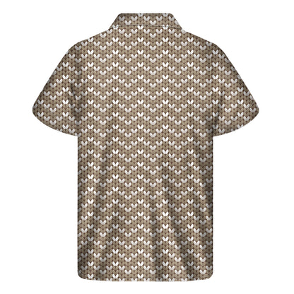 Beige And White Knitted Pattern Print Men's Short Sleeve Shirt
