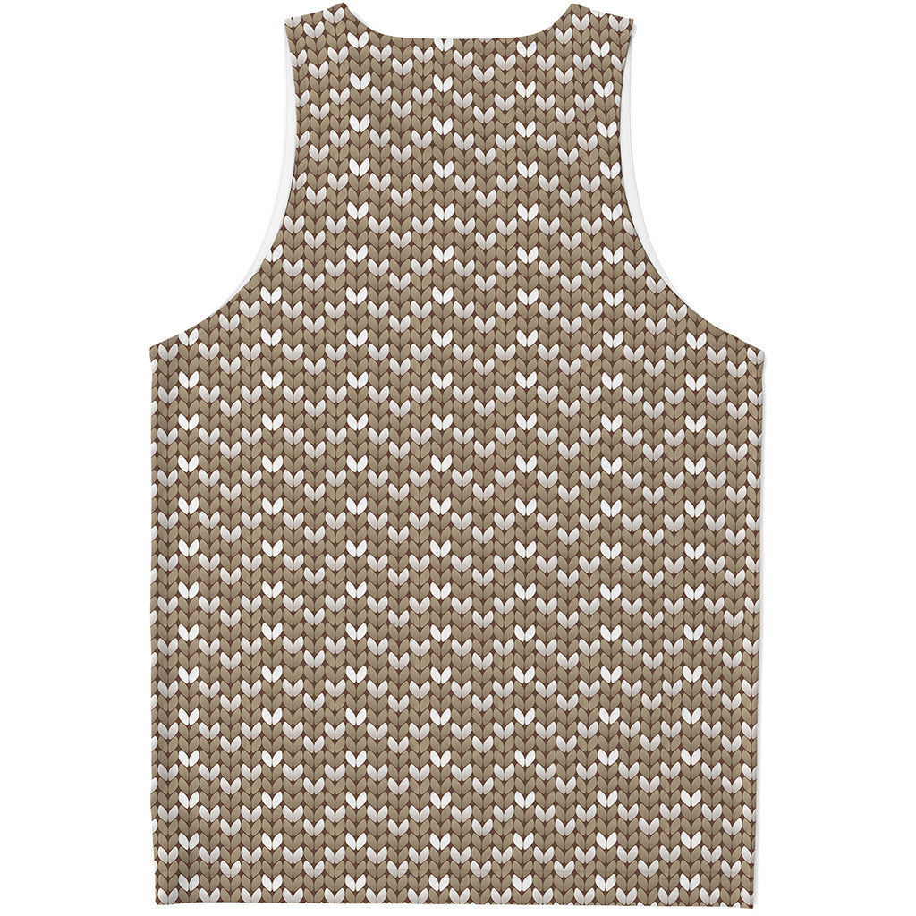 Beige And White Knitted Pattern Print Men's Tank Top