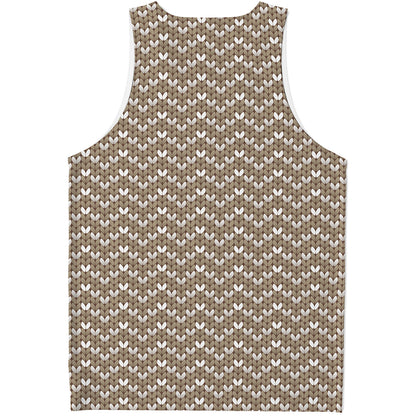 Beige And White Knitted Pattern Print Men's Tank Top