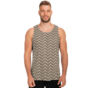 Beige And White Knitted Pattern Print Men's Tank Top