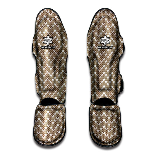 Beige And White Knitted Pattern Print Muay Thai Shin Guard