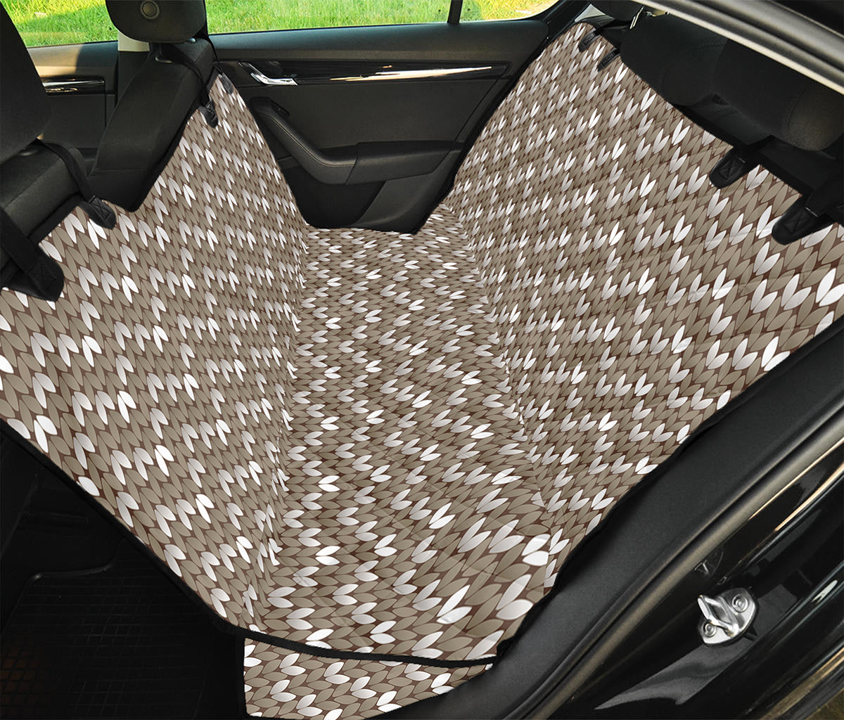 Beige And White Knitted Pattern Print Pet Car Back Seat Cover