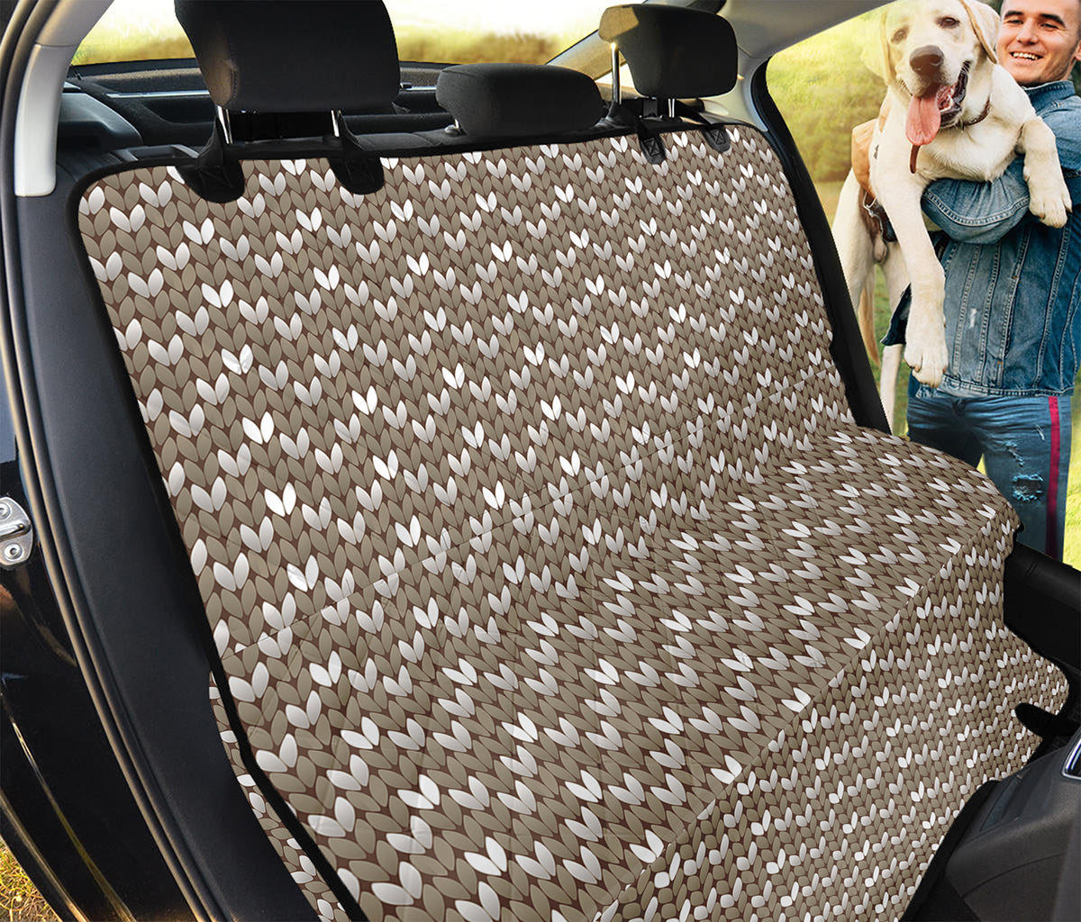 Beige And White Knitted Pattern Print Pet Car Back Seat Cover