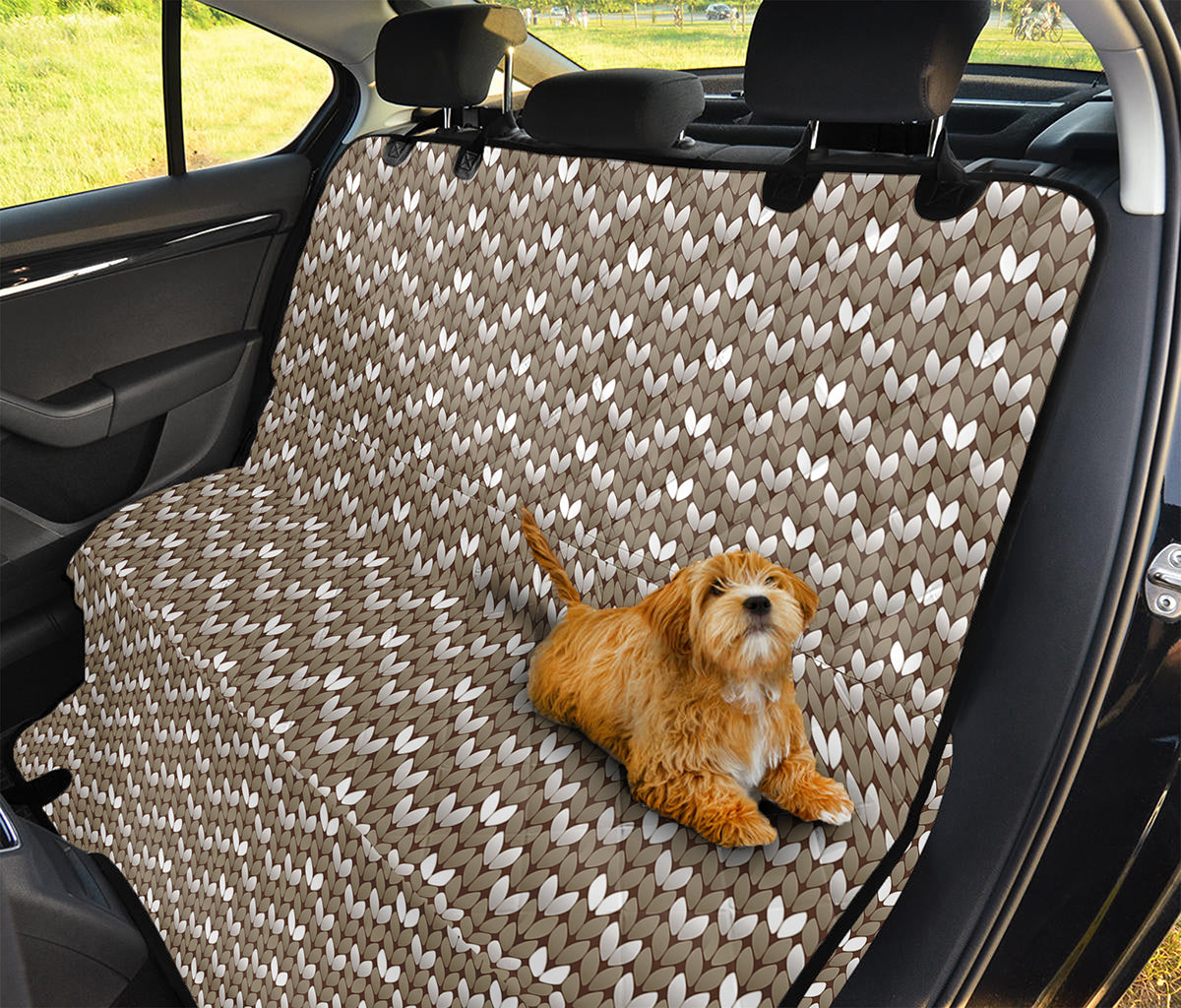 Beige And White Knitted Pattern Print Pet Car Back Seat Cover