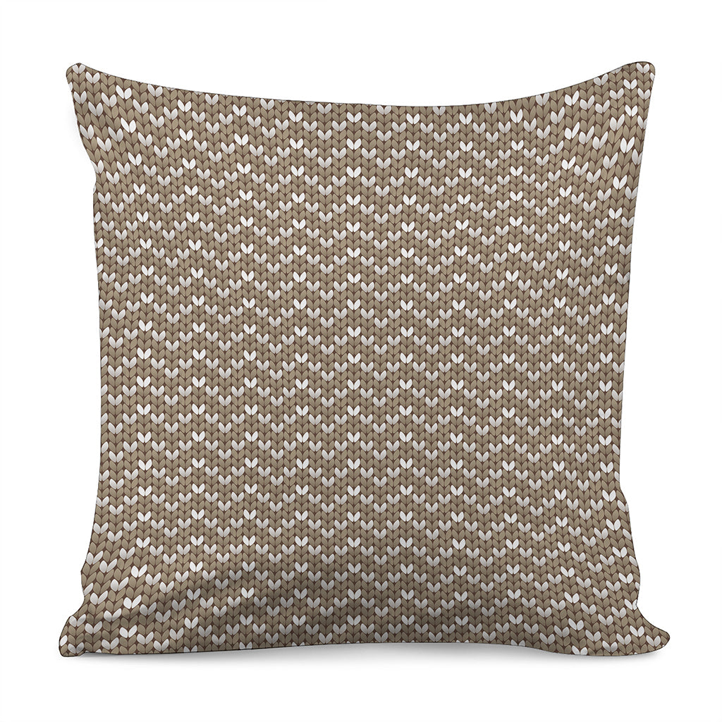 Beige And White Knitted Pattern Print Pillow Cover