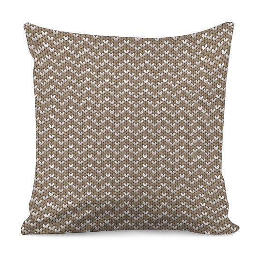 Beige And White Knitted Pattern Print Pillow Cover