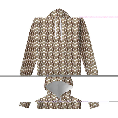 Beige And White Knitted Pattern Print Pullover Hoodie