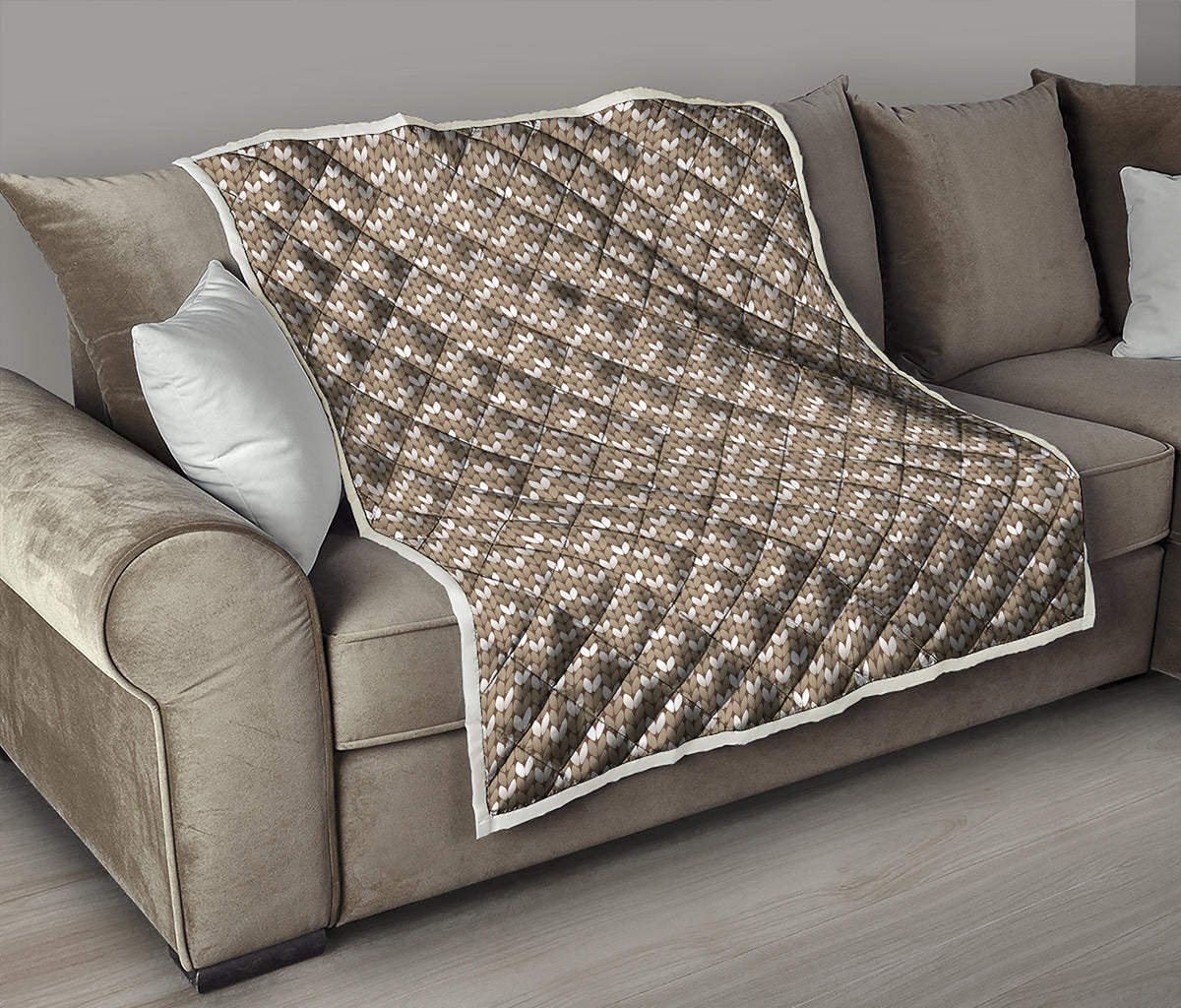 Beige And White Knitted Pattern Print Quilt