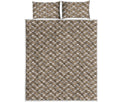 Beige And White Knitted Pattern Print Quilt Bed Set
