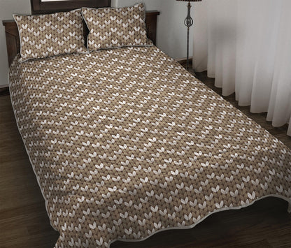 Beige And White Knitted Pattern Print Quilt Bed Set