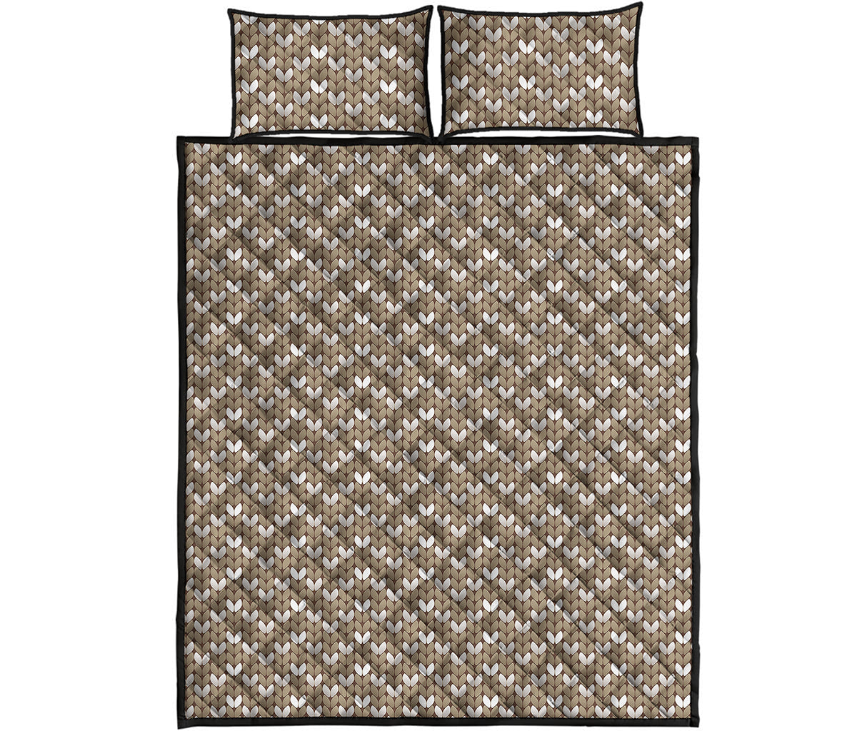 Beige And White Knitted Pattern Print Quilt Bed Set