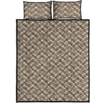 Beige And White Knitted Pattern Print Quilt Bed Set