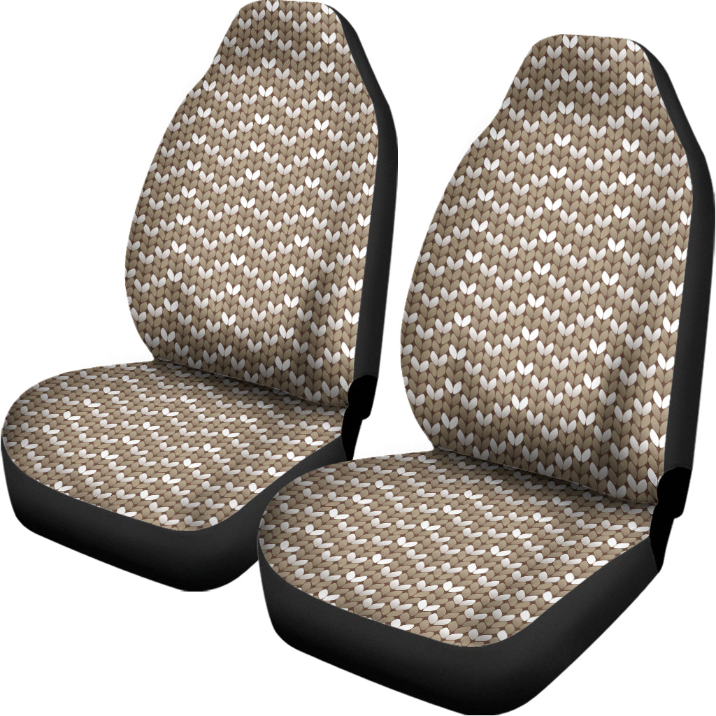 Beige And White Knitted Pattern Print Universal Fit Car Seat Covers