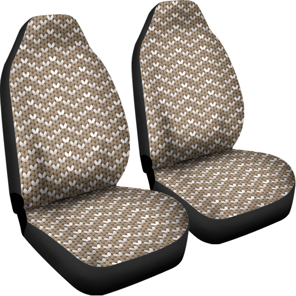 Beige And White Knitted Pattern Print Universal Fit Car Seat Covers