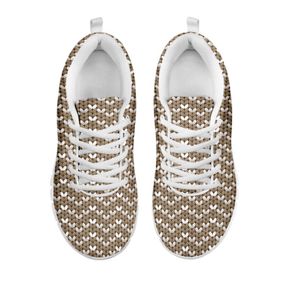 Beige And White Knitted Pattern Print White Sneakers