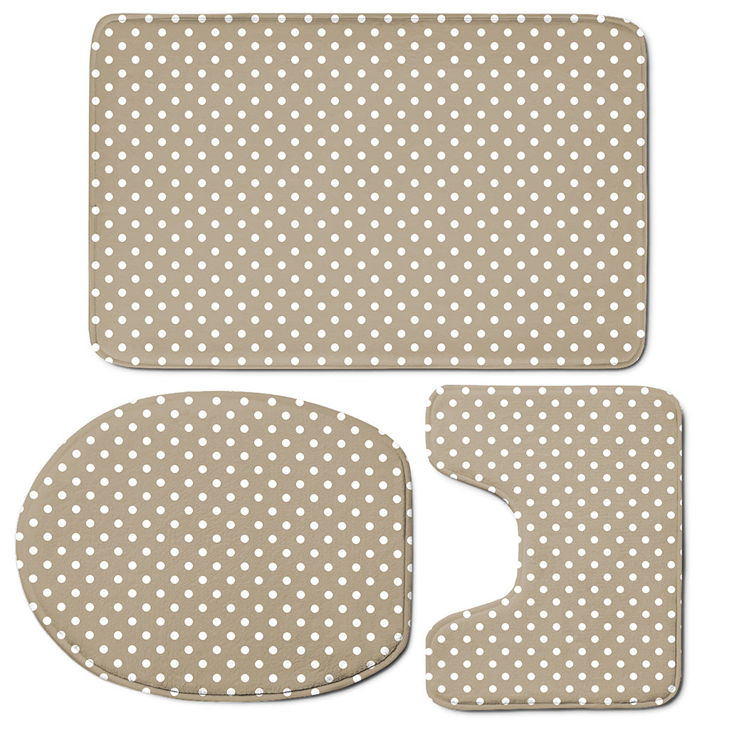Beige And White Polka Dot Pattern Print 3 Piece Bath Mat Set