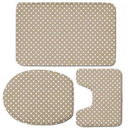 Beige And White Polka Dot Pattern Print 3 Piece Bath Mat Set