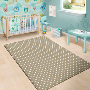 Beige And White Polka Dot Pattern Print Area Rug