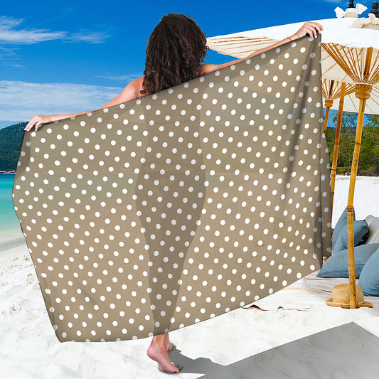 Beige And White Polka Dot Pattern Print Beach Sarong Wrap