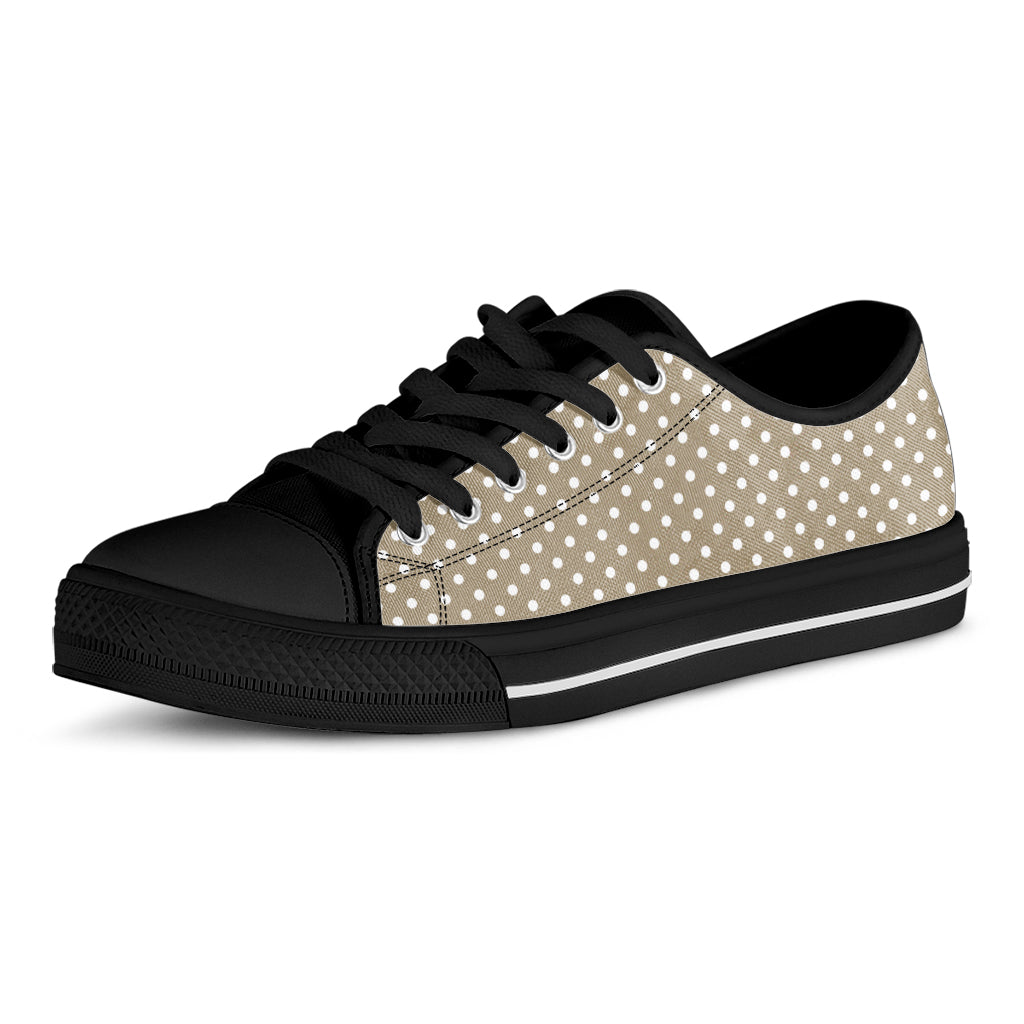 Beige And White Polka Dot Pattern Print Black Low Top Shoes
