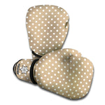 Beige And White Polka Dot Pattern Print Boxing Gloves