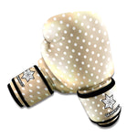 Beige And White Polka Dot Pattern Print Boxing Gloves